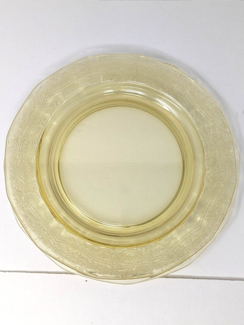 VTG Fostoria June Topaz Yellow Salad Plate(s) 7 3/8" Set 2 Ribbon Floral 1930s